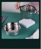 4pcs Stainless Steel Ceramic Coated Pot Set, Including 1 Milk Pot, 2 Stockpots, 1 Non-stick Pan, 4 LIDS And 1 Steamer Green