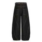 Retro Patchwork Waist Chain Washed Machete Jeans For Men And Women