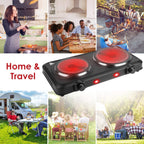 1Pc 2000W Electric Infrared Dual Burner Portable Heating Hot Plate Stove Countertop RV Hotplate With Glass Cooktop Stepless Temperature Adjustments For Home RV Camp