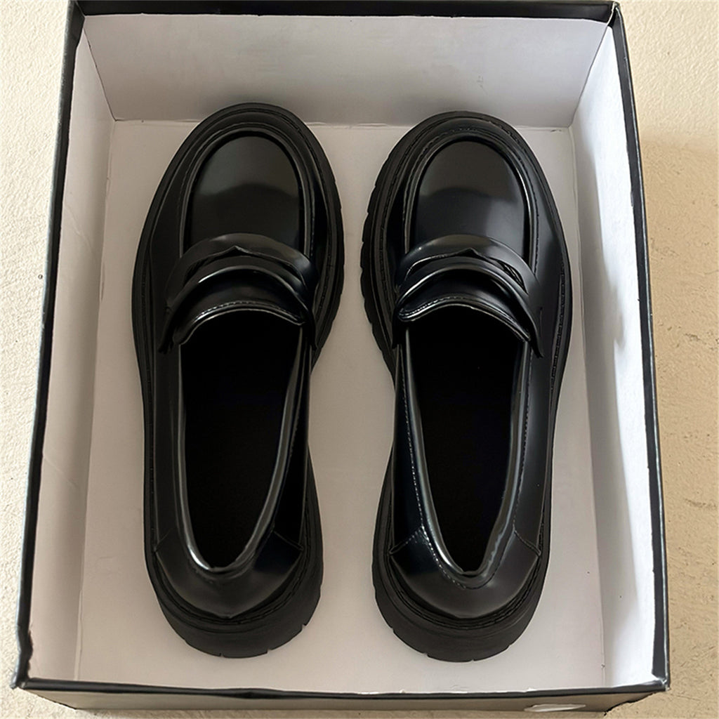 New Chunky Heel Platform British Style Leather Shoes Women