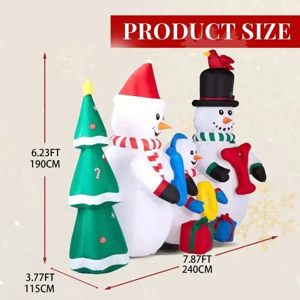 8FT Lighted Christmas Inflatable Decoration, Inflatable Snowman Family With JOY And Xmas Tree, Funny Blow Up Yard Decorations With Built-in LED Lights For Holiday Party Front Yard Lawn Garden Decor - The Premium