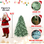 6FT Blue-Green Tint Christmas Tree With 1878 PE PVC Tips Unique Full-Bodied Tree With Hinged Branches, Easy Assembly, Stable Metal Stand, Eye-Catching Holiday Decor