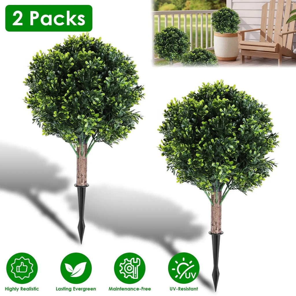 2 Packs Faux Boxwood Ball Trees Artificial Peanut Topiary Tree UV Resistant Artificial Shrubs Fake Plants Evergreen Artificial Bush With Ground Spike For Indoor Outdoor Front Porch Garden - The Premium