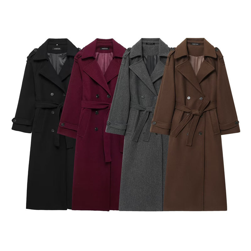 British-style Double-breasted Long Wool Coat For Women