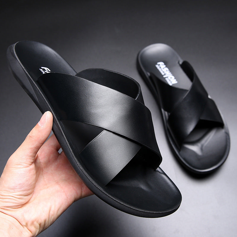 Men's Casual Soft Leather Soft Bottom Non-slip Slippers
