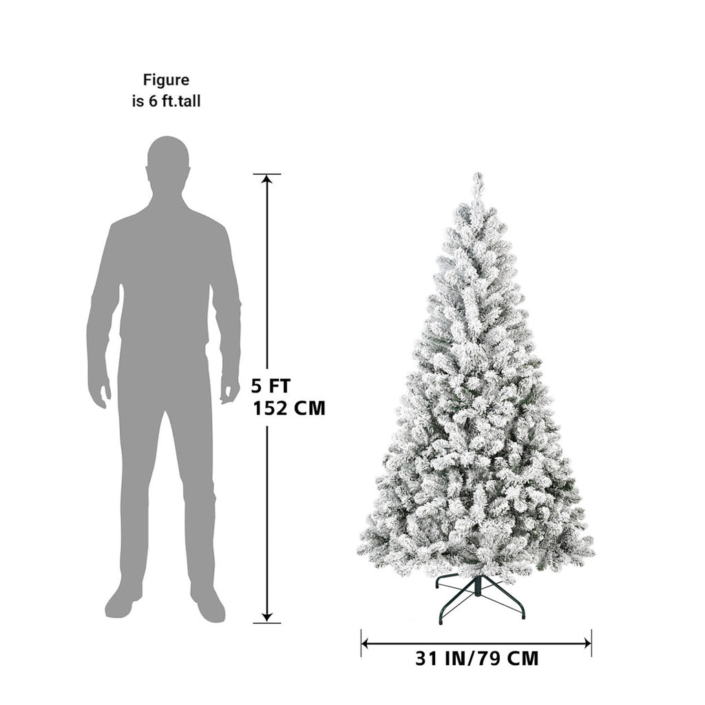 5-Foot Flocked Christmas Tree Artificial Snowy Holiday Tree With 407 Branches