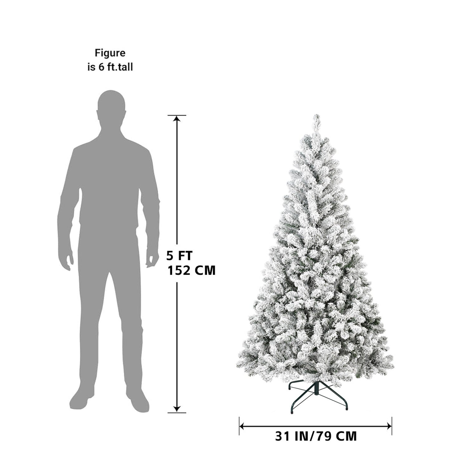 5-Foot Flocked Christmas Tree Artificial Snowy Holiday Tree With 407 Branches