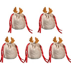 5 Pcs Christmas Velvet Drawstring Candy Gift Bags With Antlers 2 Styles Mini Xmas Present Pouch 7x5 Inch Santa Gift Wrapping Bags - The Premium