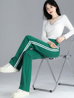 Straight-leg Sweatpants, Black And White Striped, Double-stripe, High-waisted, Wide-leg Drape Pants