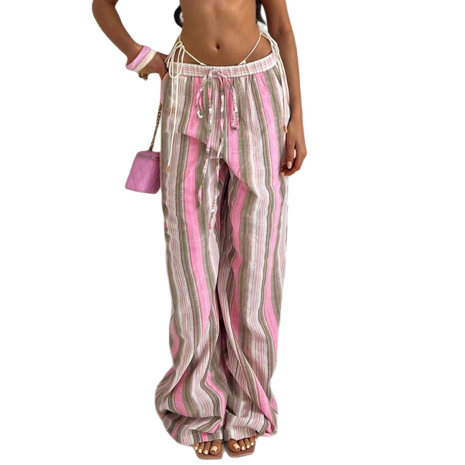 Women's Fashion Elastic Waist Striped Casual Pants