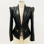 Fashion Heavy Industry Eyelet Rope Slim-fit Leather Coat Suit Jacket