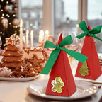20 Packs Christmas Treat Boxes Goody Boxes Pre-Assembled Triangle Christmas Packing Box Christmas Tree Socks Gold Card Xtmas Cookie Gift Box For Christmas Birthday Wedding Party - The Premium