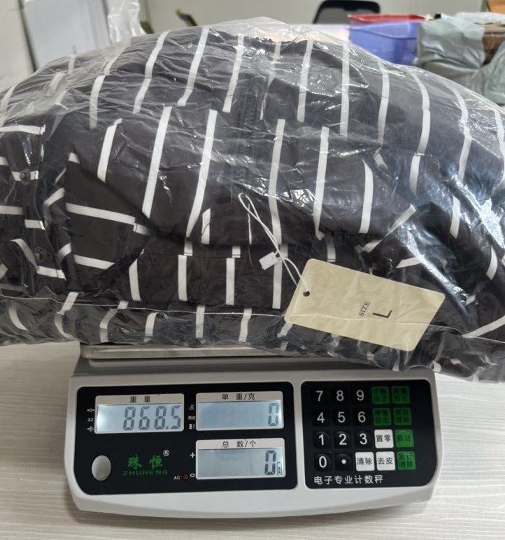 Warm Stand Collar Striped Hooded Cotton Coat Jacket