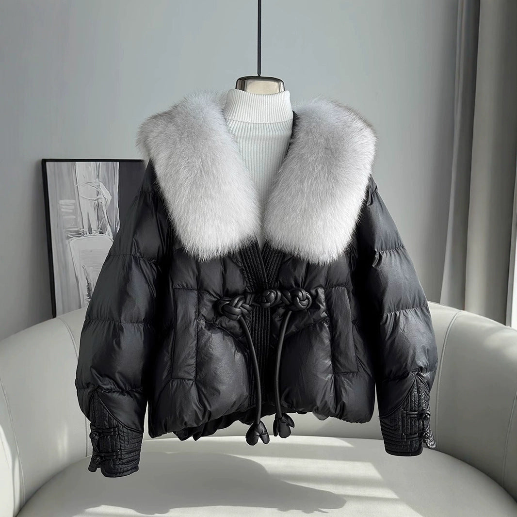 Polyester Women's Loose Thick Cotton Coat With Fur Collar