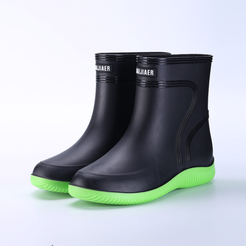 Men's Rain Mid-top Rain Boots Waterproof Non-slip Kitchen Glue Car Wash Work Shoes