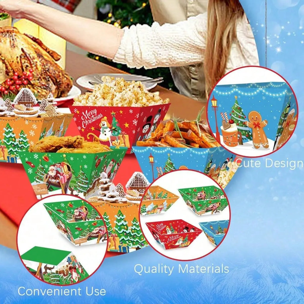 12 PCS Christmas Paper Food Tray Xmas Decorations Christmas Gingerbread Man Disposable Snack Popcorn Bowl Popcorn Containers Boxes For Winter Christmas Party Supplies - The Premium