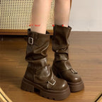 Retro Platform New Spring And Autumn Height Increasing, Brown Boots
