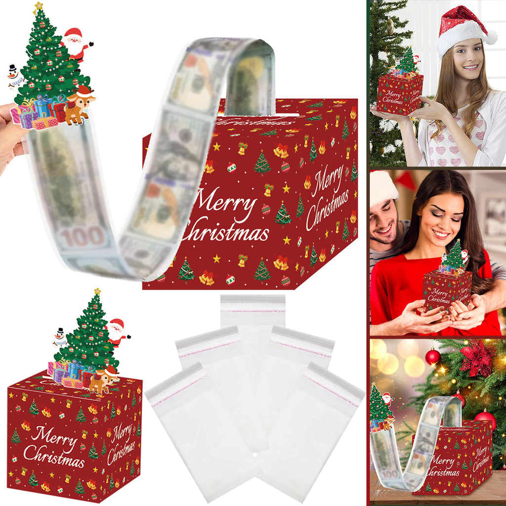 Christmas Money Box For Cash Gift Pull Surprise Money Holder Cash Gift Xmas Money Pull Box With Christmas Tree Card And Transparent Bags For Christmas Birthday New Year Party Supplies