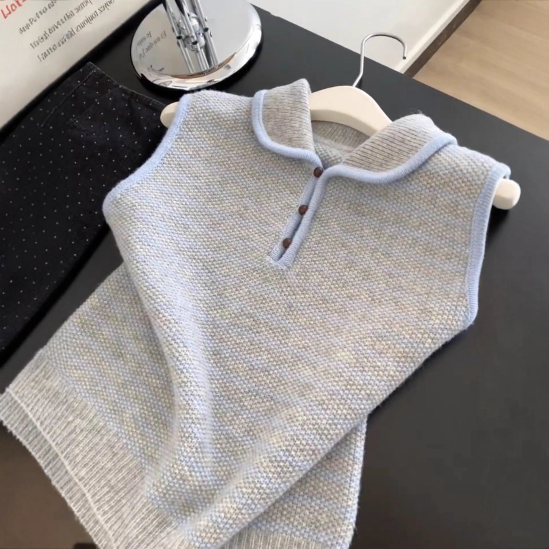 Early Autumn Lazy Korean Style Blue And White Stripes Knitted Vest Women