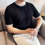 Men's Round Neck Contrast Color Stretch Knitted T-shirt - The Premium