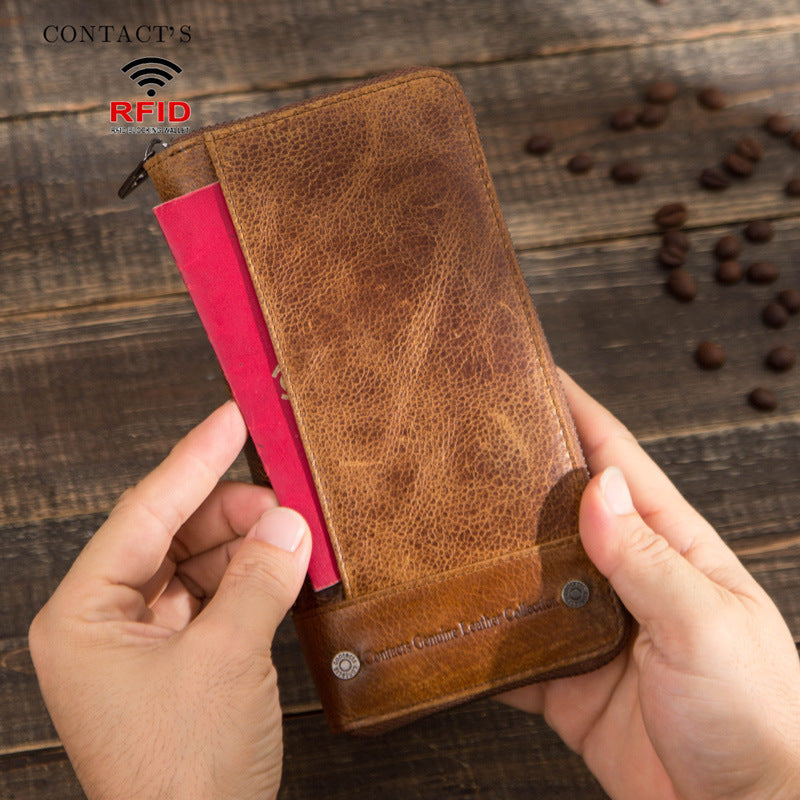 Cowhide Anti-theft Swiping Men's Long Genuine Leather Men's Zipper Bag