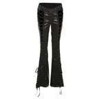 Slim Fit Hollow Lace Up PU Leather Pants Slim Fit Hollow Out Tied PU Leather Pants Women