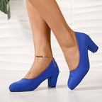 Autumn New Shallow Round Toe Thick Heel Slip-on Elegant High Heels