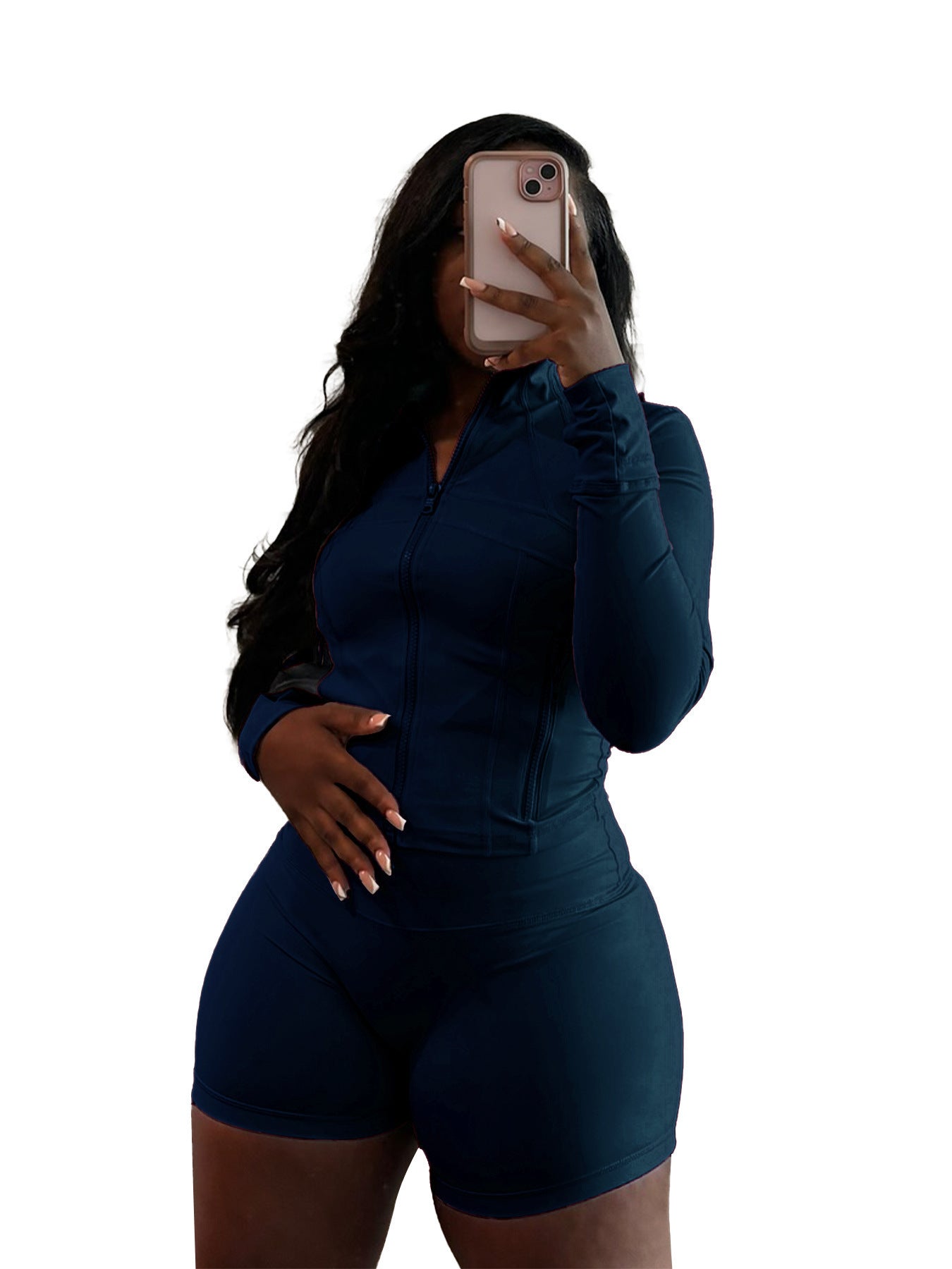 Spring And Summer Sporty Casual Sexy Tight Long-sleeve Shorts Two-piece Set