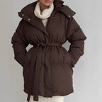 Casual Waist Tight Skinny Slimming Hooded Mid-length Bread Cotton-padded Jacket