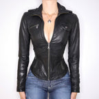 Locomotive Style Collar Leather Patchwork Waist-slimming Jacket