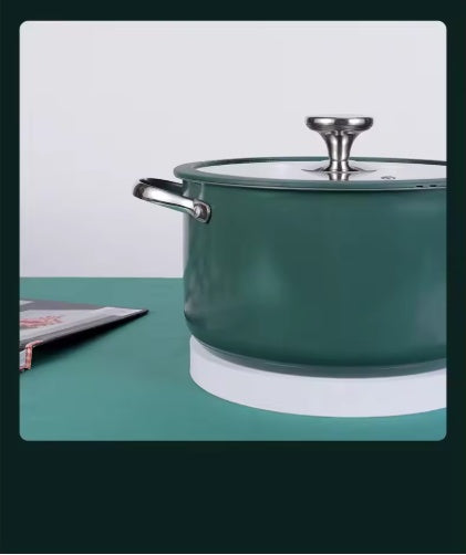 4pcs Stainless Steel Ceramic Coated Pot Set, Including 1 Milk Pot, 2 Stockpots, 1 Non-stick Pan, 4 LIDS And 1 Steamer Green