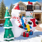 8FT Lighted Christmas Inflatable Decoration, Inflatable Snowman Family With JOY And Xmas Tree, Funny Blow Up Yard Decorations With Built-in LED Lights For Holiday Party Front Yard Lawn Garden Decor - The Premium