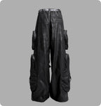 Black Loose-fitting Heavyweight Pure Cotton Cargo Pants With Multiple Pockets