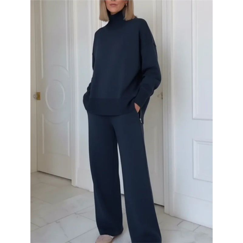 Loose Solid Color Temperament Sweatshirt Wide-leg Pants Two-piece Set