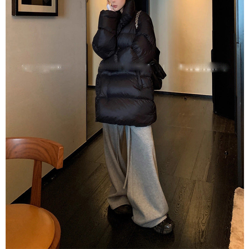 Black Mid-length Women's Thick Warm Design Down Jacket