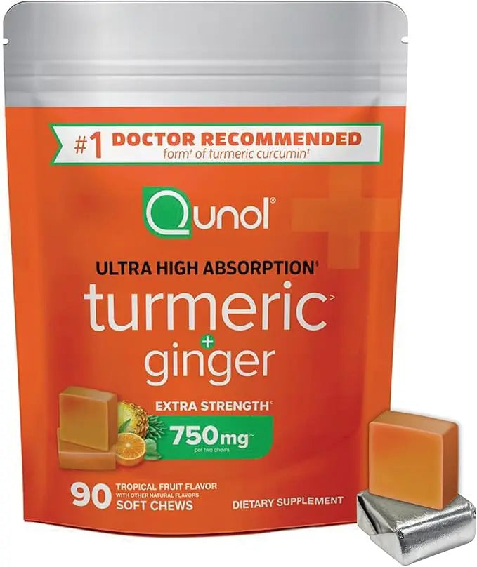 Qunol Turmeric & Ginger Soft Chews – 750mg Turmeric with Ultra High Absorption, Joint & Inflammation Support, 90 Count AJ PRIME