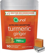 Qunol Turmeric & Ginger Soft Chews – 750mg Turmeric with Ultra High Absorption, Joint & Inflammation Support, 90 Count AJ PRIME