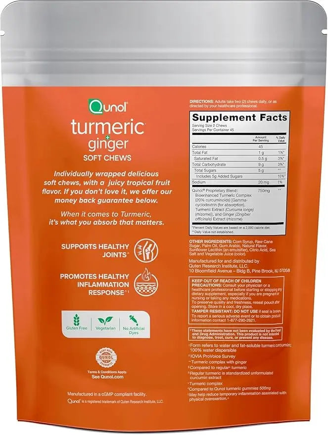 Qunol Turmeric & Ginger Soft Chews – 750mg Turmeric with Ultra High Absorption, Joint & Inflammation Support, 90 Count AJ PRIME