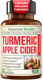 Organic Apple Cider Vinegar & Turmeric Curcumin Capsules – Digestive, Metabolism & Joint Support, 60 Vegan Non-GMO AJ PRIME