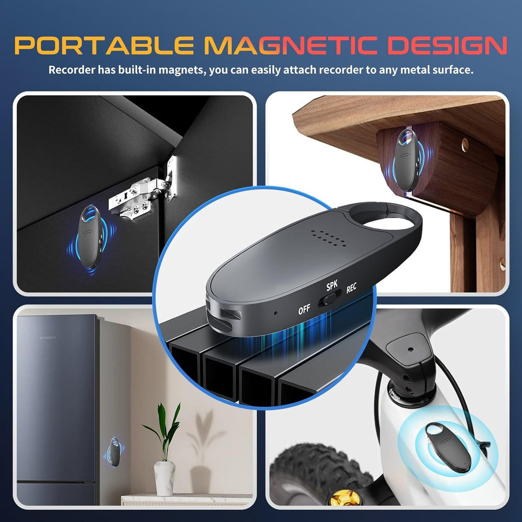 Digital Voice Activated Recorder With Playback, 4-in-1 Mini Magnetic Keychain Audio Recorder With AI Noise Cancelling, Small Voice Device For Lectures, Meetings