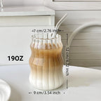 6 Pcs 19 Ounce Glass Straw Cup, Coffee Cup, Milk Cup, Juice Cup, Cold Drink Cup, Tea Cup, Water Cup, Office Cup, Striped Cloud Cup