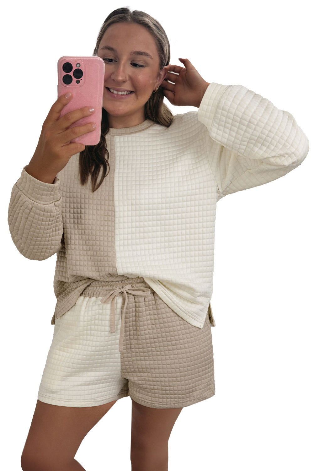 Women's Casual Color-block High-waist Long-sleeve Set