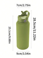 Sports Water Bottle With Portable Handle, Straw, Stainless Steel, American-style, Wide-mouth, Thermal Insulation Cup
