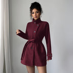 Women's Solid Color Casual Button Long Sleeved Windbreaker Jacket