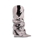 New Bright Noodle Wedge Wrinkle Boots