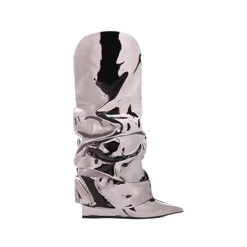 New Bright Noodle Wedge Wrinkle Boots