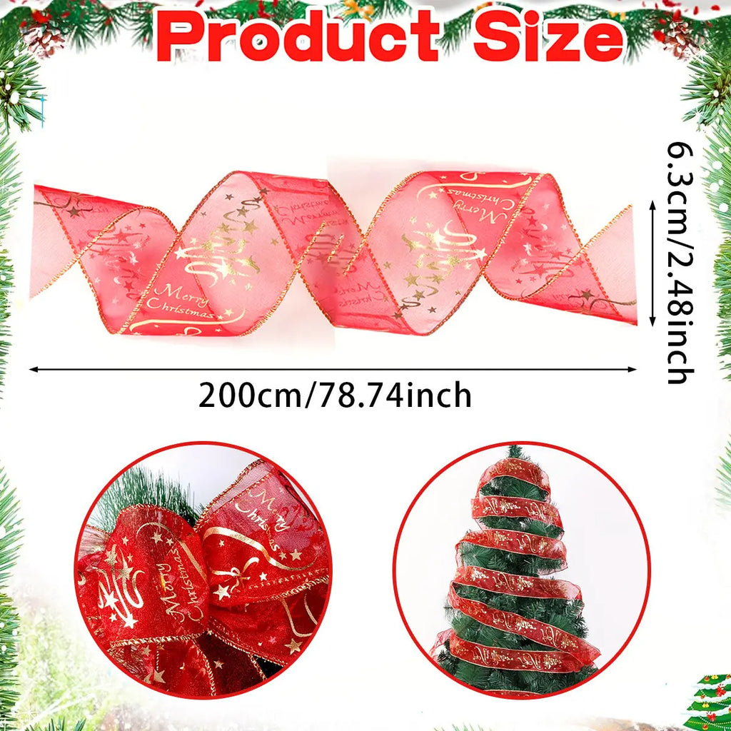 5 Rolls Christmas Ribbon Red And Gold Wired Ribbon Merry Christmas Cotton Ribbon Christmas Tree DIY Crafting Gifts Wrapping - The Premium