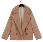 Autumn And Winter Women's Plush Button Lapels Pocket Coat Shirt