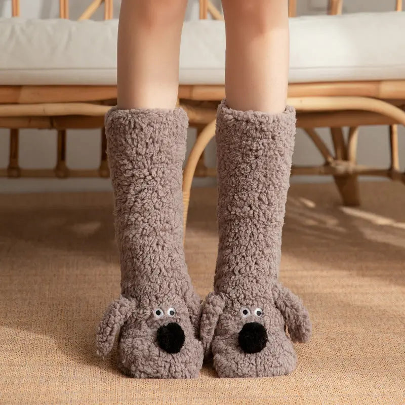Cute Cartoon Dog Floor Socks Winter Warm Non-slip Plush Socks For Women - The Premium
