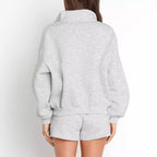 Women's Casual Three-quarter Pants Solid Color Sweatshirt Two-piece Set